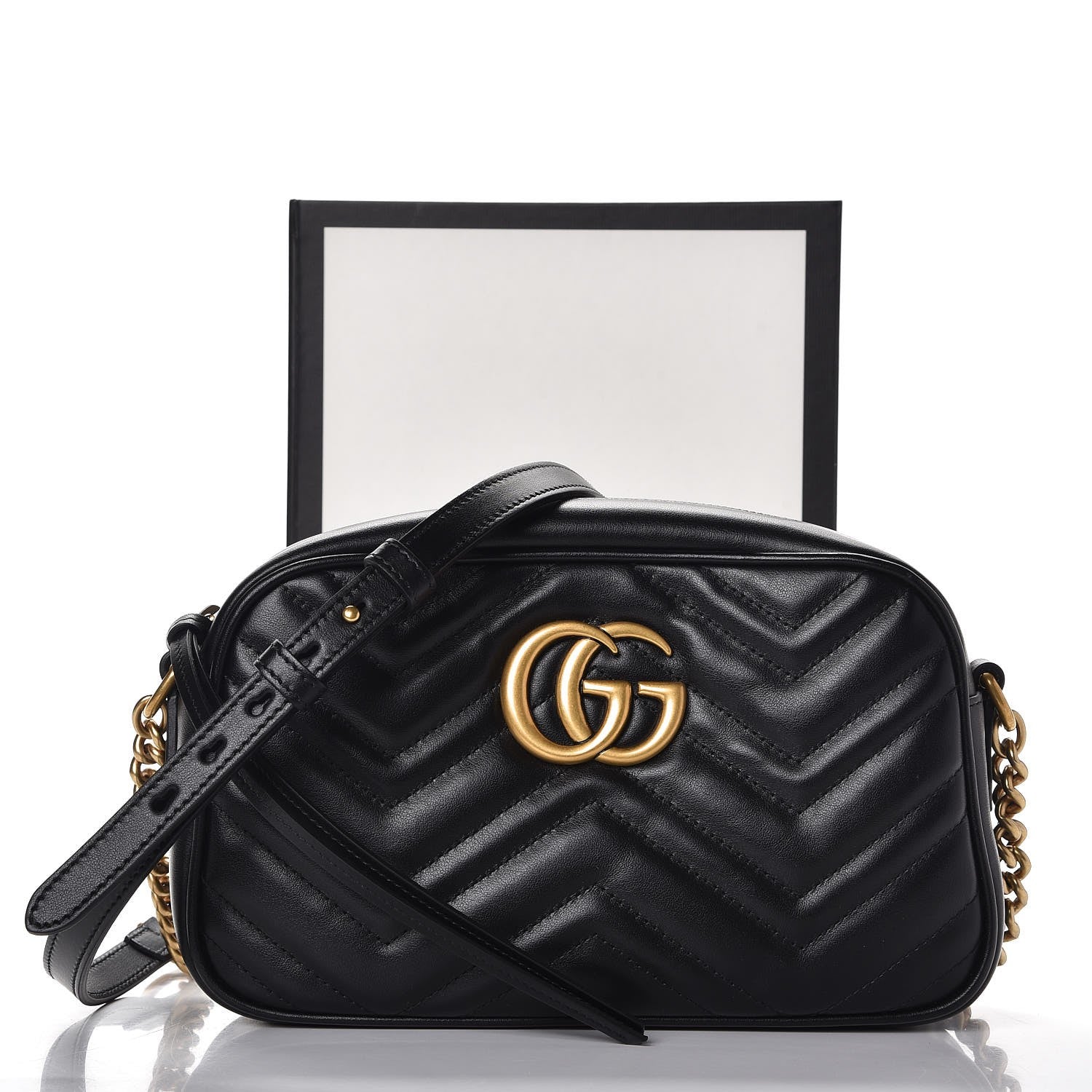 Gucci Calfskin Matelasse Small GG Marmont Chain Shoulder Bag Black 9 of 9