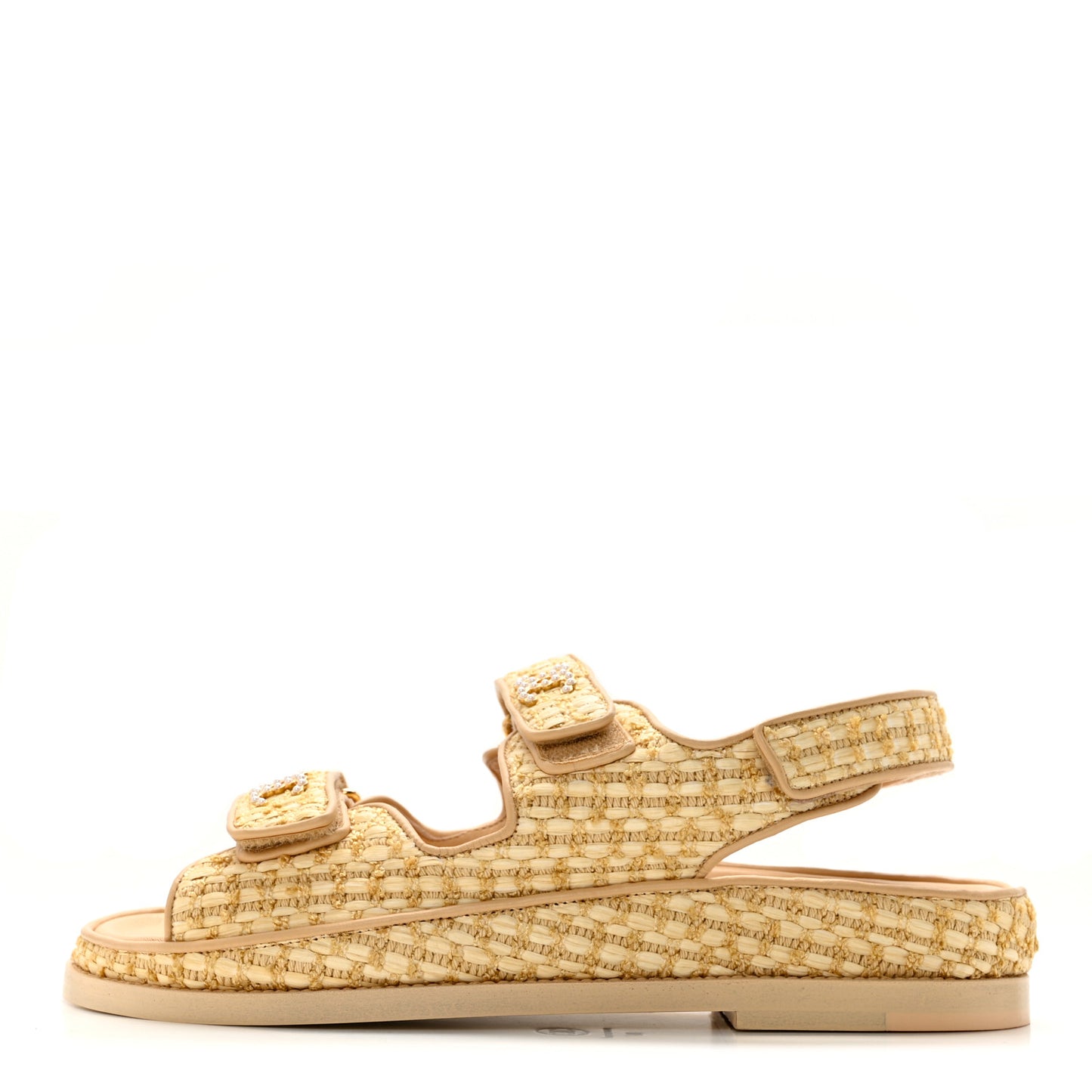 Braided Fabric Velcro Dad Sandals 39 Beige