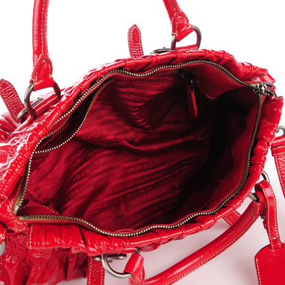 Prada Vernice Patent Dressy Gaufre Tote Rosso 5 of 9