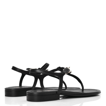 Chanel Lambskin Crystal CC Thong Sandals 35 Navy 3 of 5