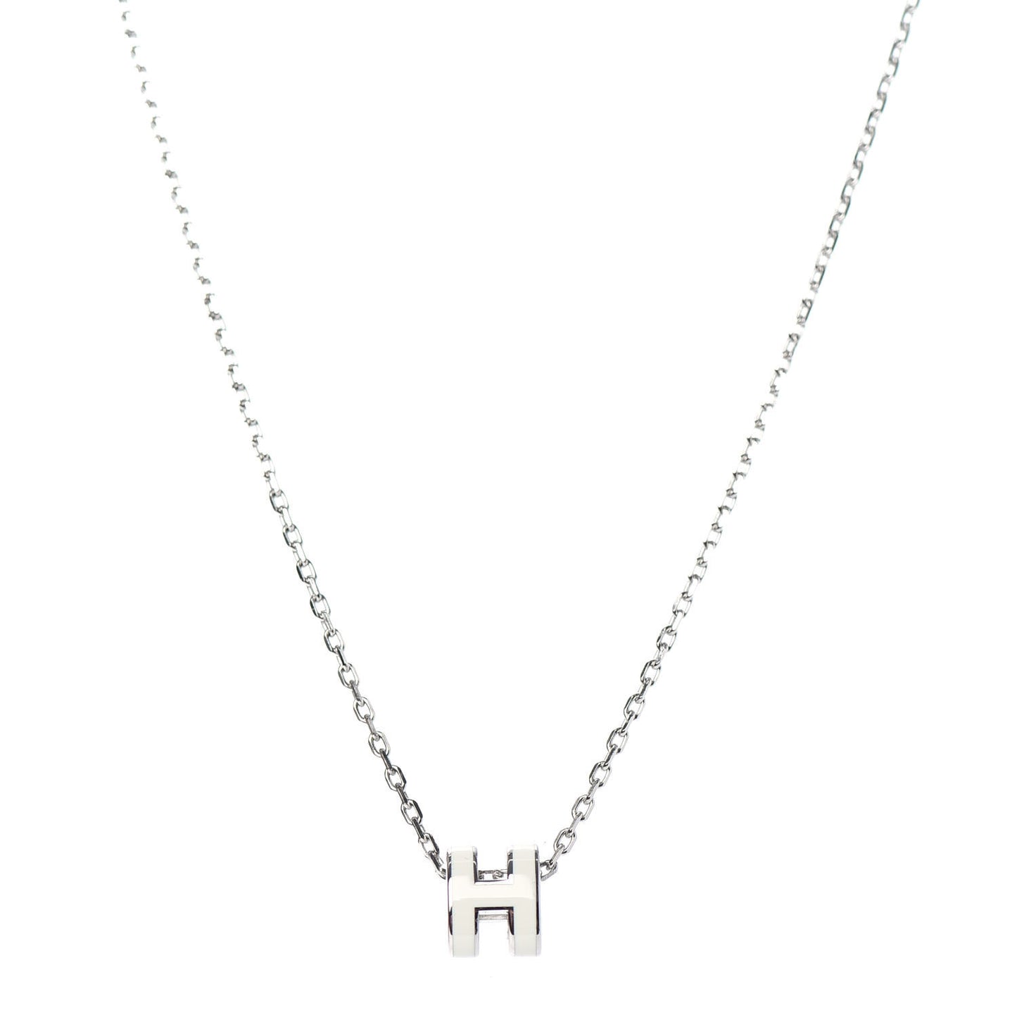Lacquered Palladium Mini Pop H Pendant Necklace White