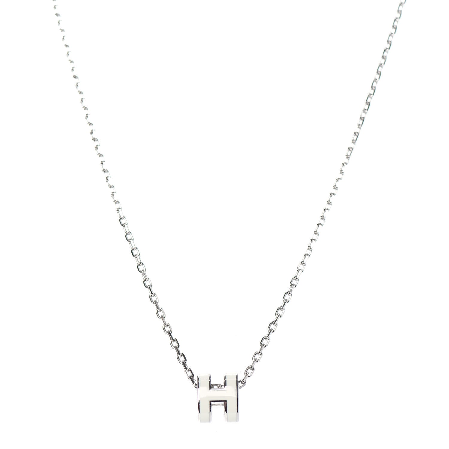 Hermes Lacquered Palladium Mini Pop H Pendant Necklace White 1 of 5