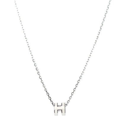 Hermes Lacquered Palladium Mini Pop H Pendant Necklace White 1 of 5
