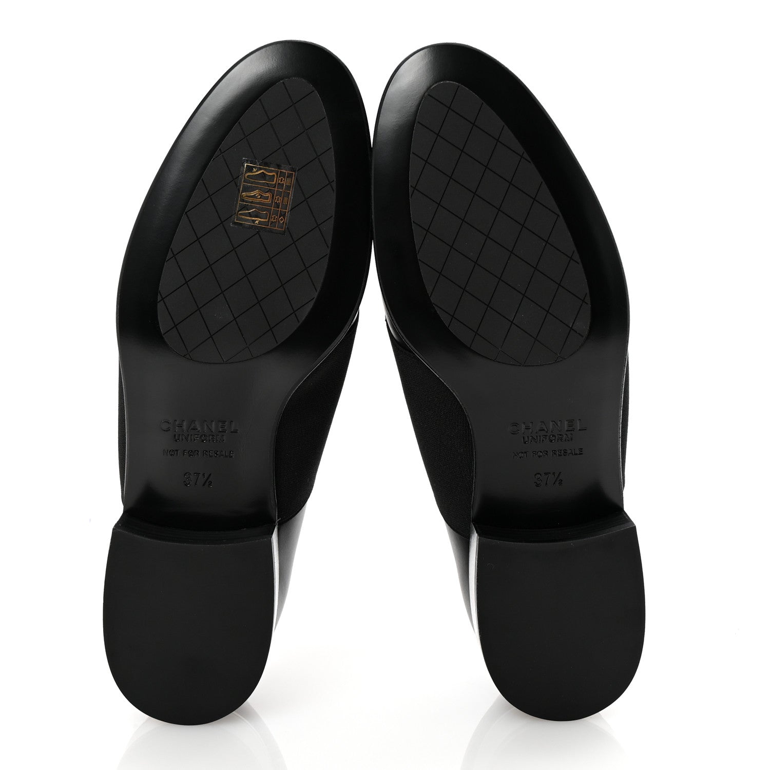 Chanel Calfskin Elastic Lace Up Cap Toe CC Loafers 37.5 Black 6 of 9