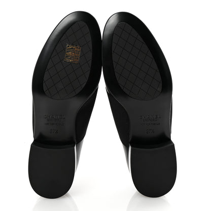 Chanel Calfskin Elastic Lace Up Cap Toe CC Loafers 37.5 Black 6 of 9