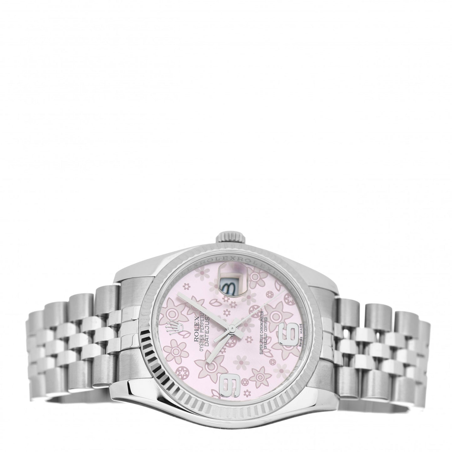 Stainless Steel 18K White Gold 36mm Oyster Perpetual Datejust Watch Pink Flowers 116234