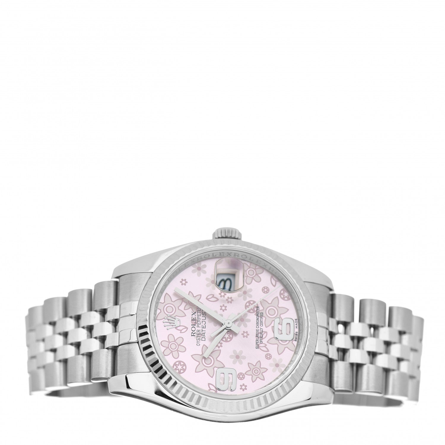 Rolex Stainless Steel 18K White Gold 36mm Oyster Perpetual Datejust Watch Pink Flowers 116234 2 of 4