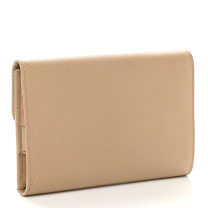 Prada Saffiano Metal Flap Wallet Sabbia Cammeo Orchidea 3 of 7