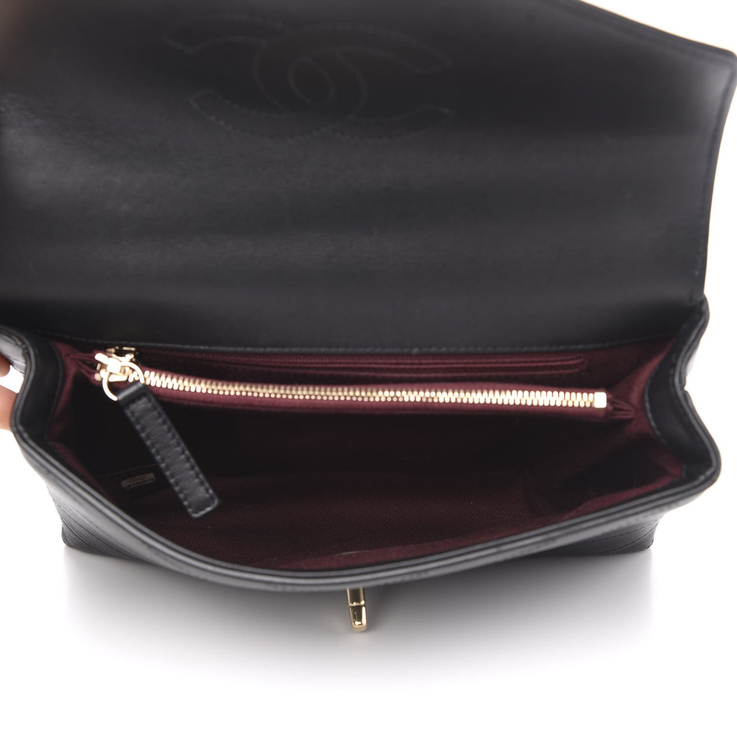 Calfskin Chevron Stitched Small Coco Flap Bag Black