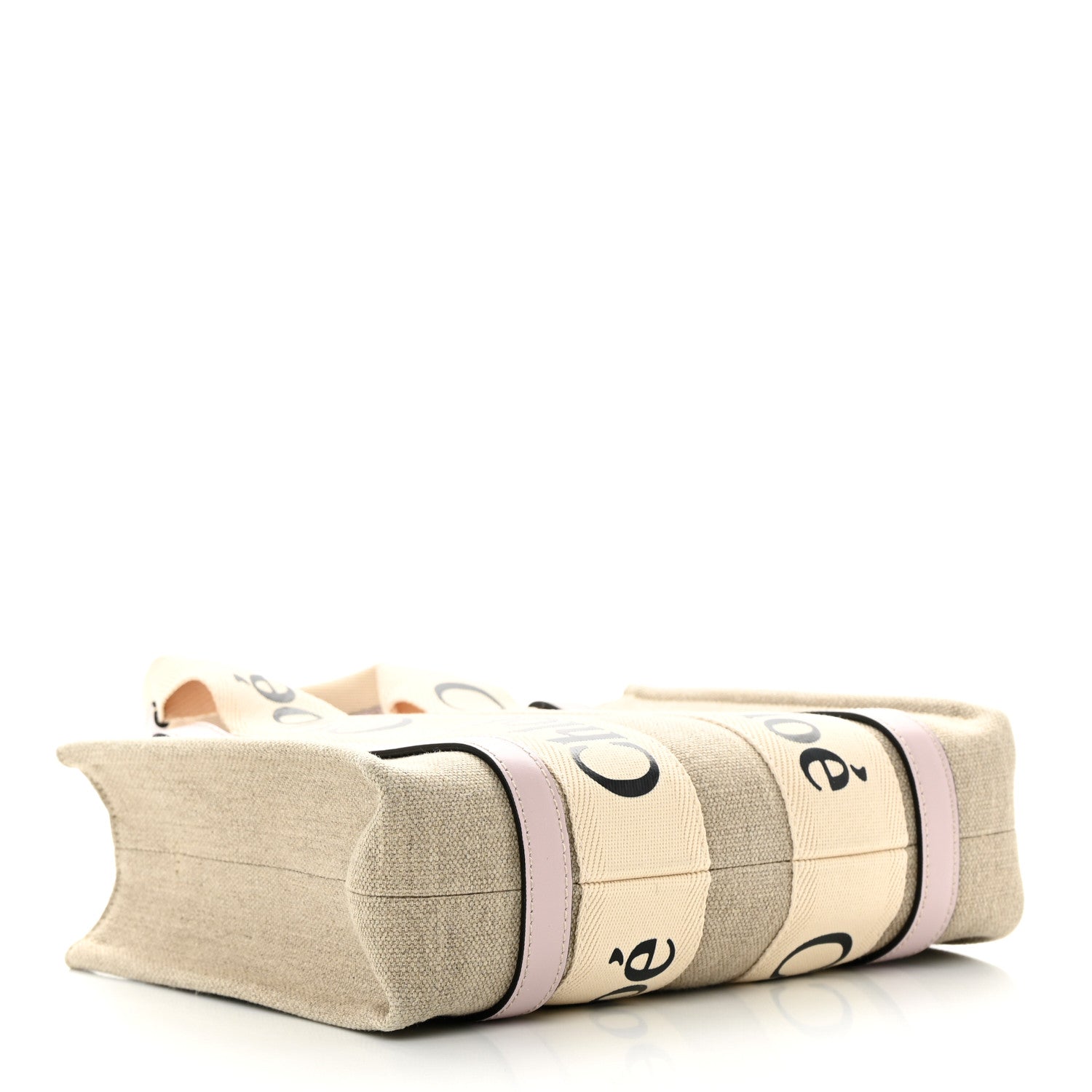 Chloe Linen Calfskin Small Woody Ribbon Tote With Strap White Pink 4 of 11