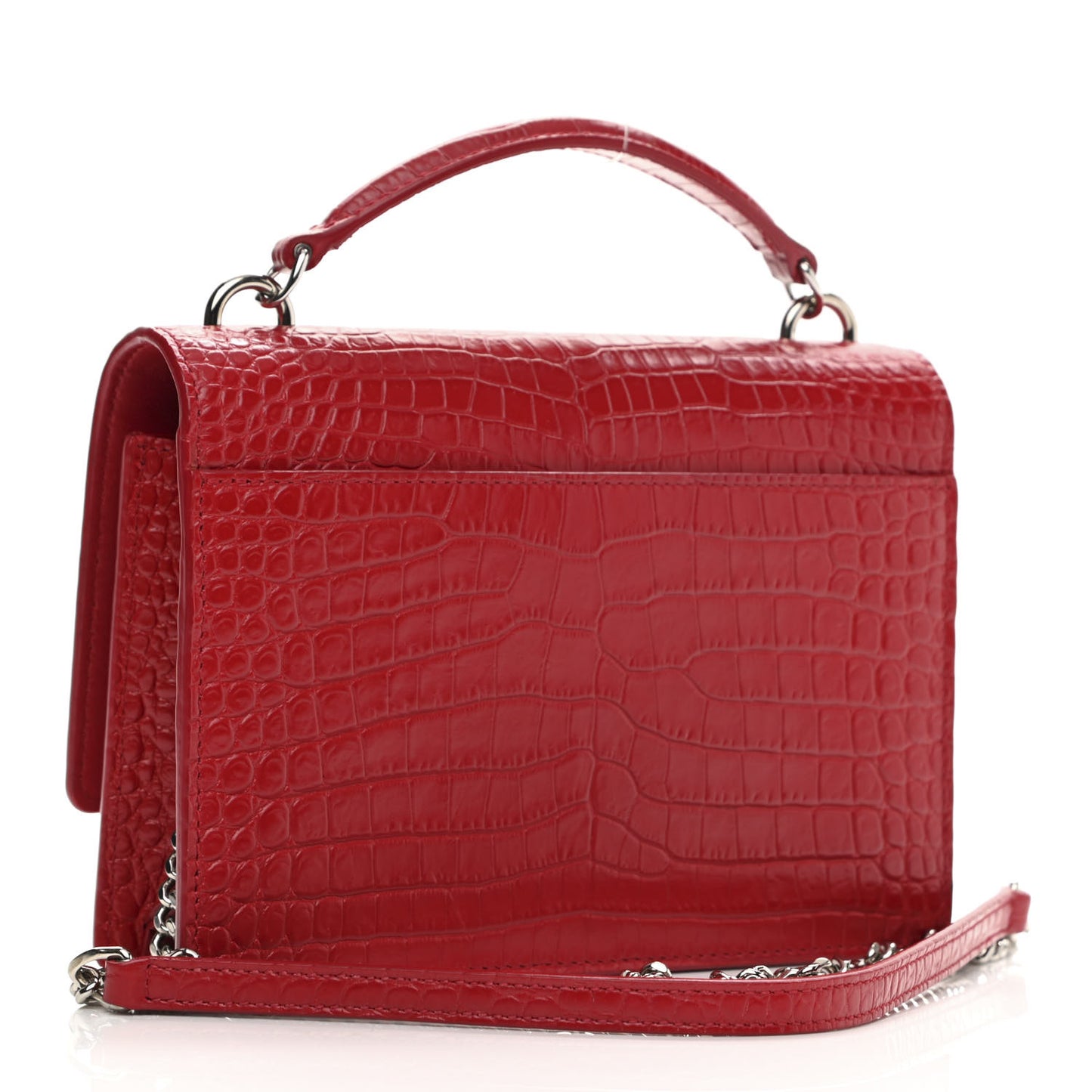 Calfskin Crocodile Embossed Monogram Sunset Chain Wallet New Lipstick Red