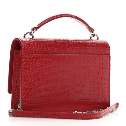 Saint Laurent Calfskin Crocodile Embossed Monogram Sunset Chain Wallet New Lipstick Red 3 of 13