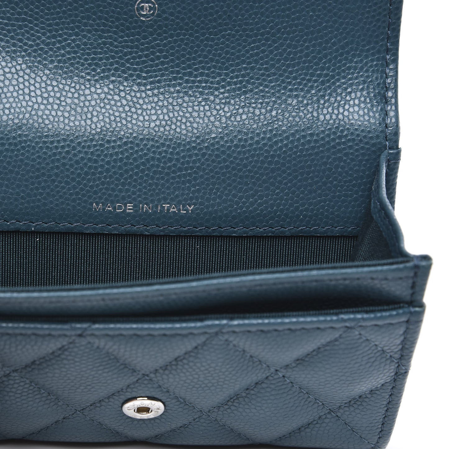 Caviar Quilted Flap Card Holder Wallet Dark Turquoise
