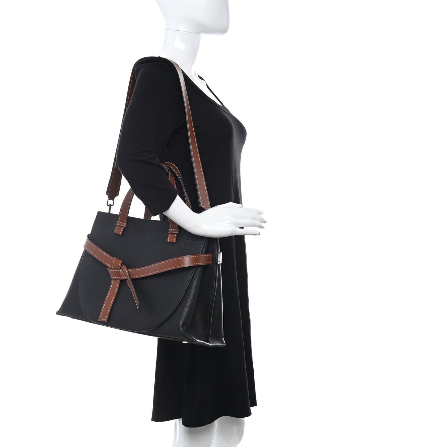 Calfskin Medium Gate Tote Pecan Black
