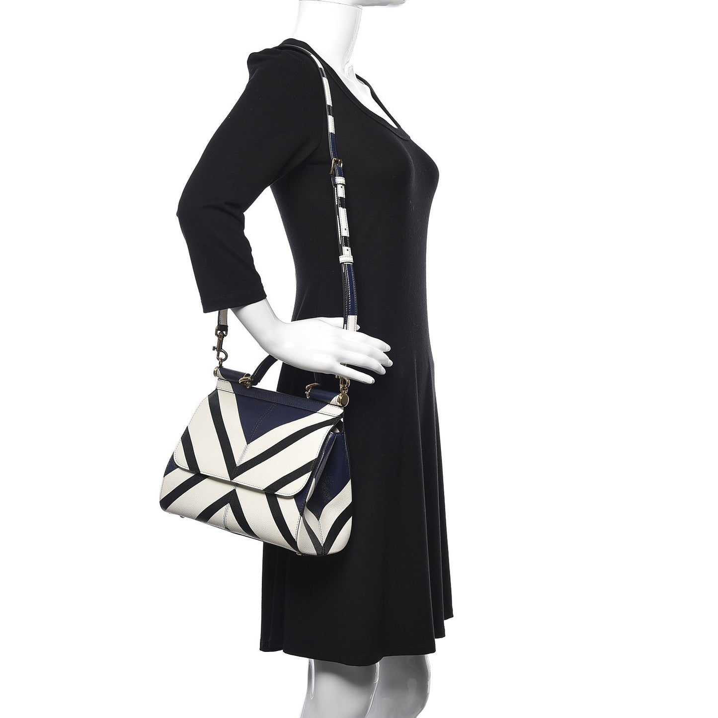 Dauphine Chevron Striped Medium Miss Sicily Satchel Blue