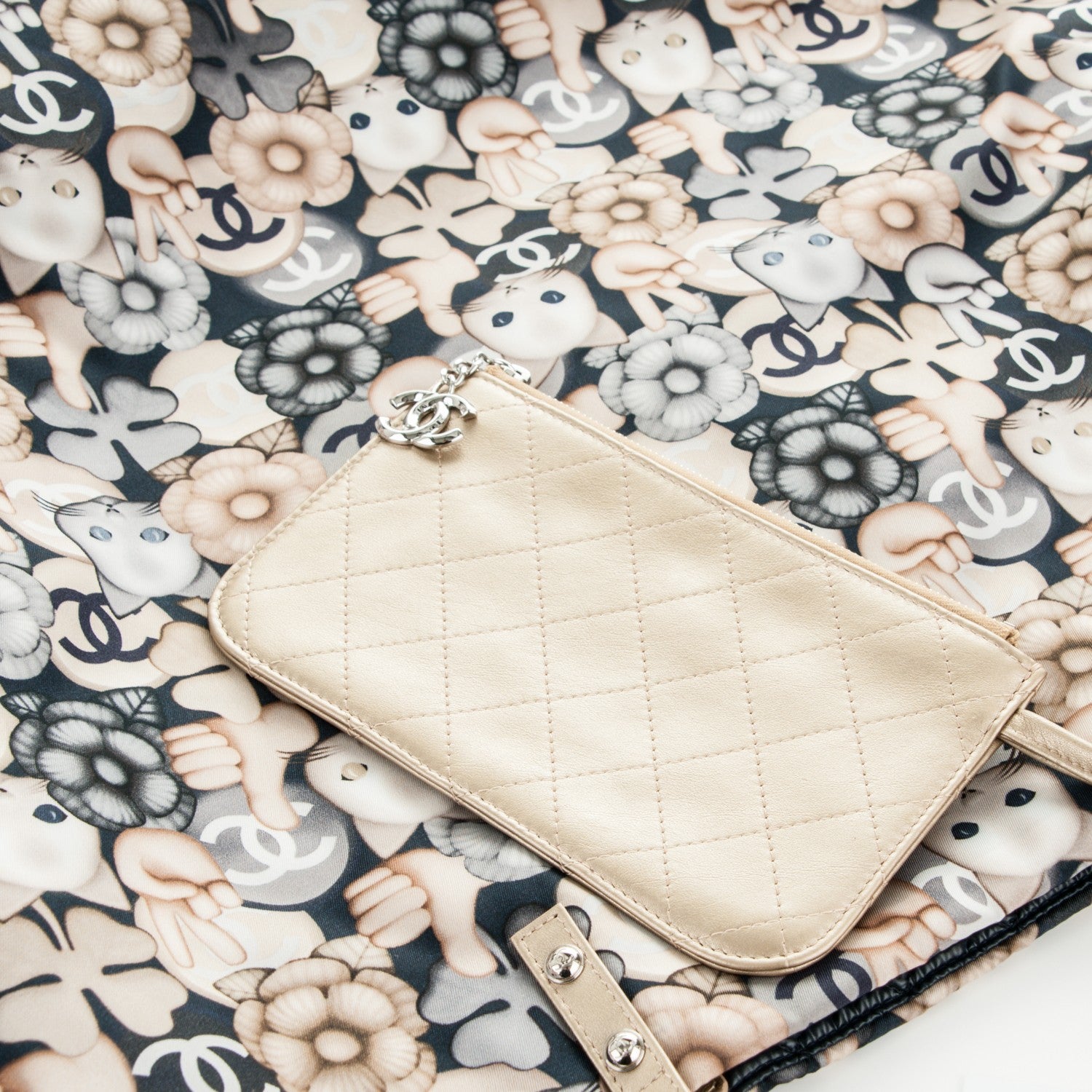 Chanel Nylon Cat Emoticon Tote Navy Gold 8 of 8