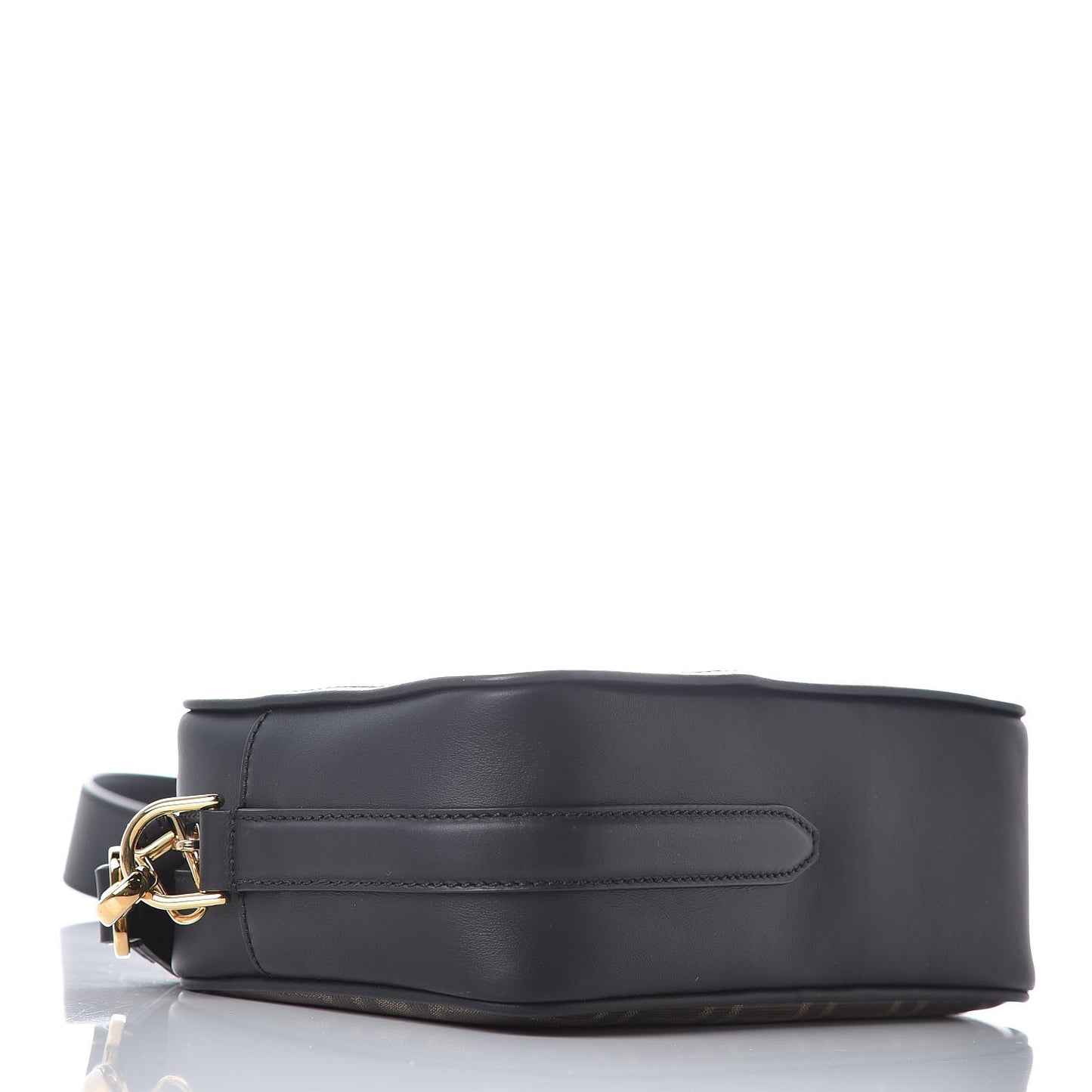 Glazed Fabric Vitello Century F is Fendi FF 1974 Stamp Patch Camera Case Mogano Panna Black