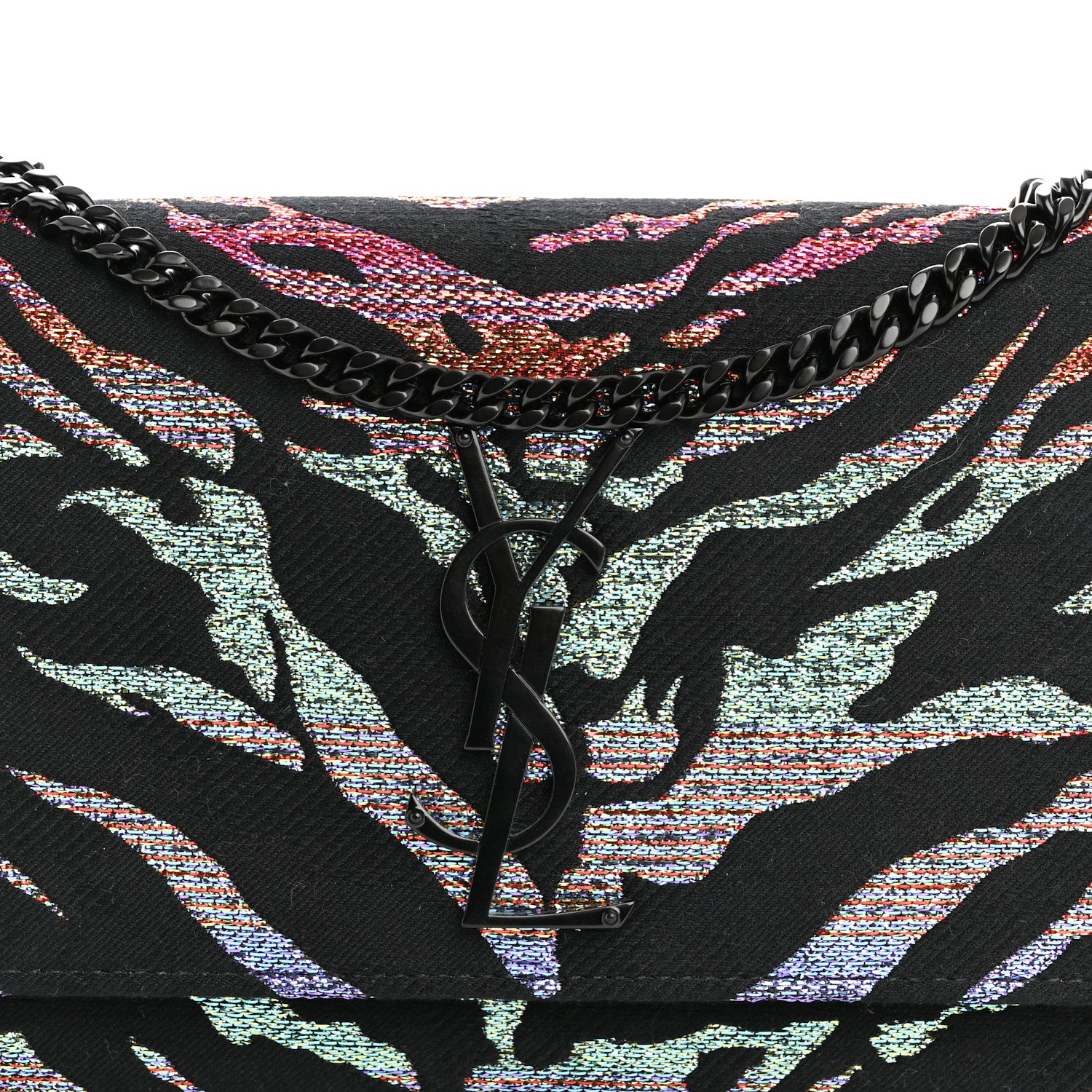Saint Laurent Canvas Calfskin Metallic Tiger Print Small Monogram Kate Satchel Black Multicolor 8 of 13