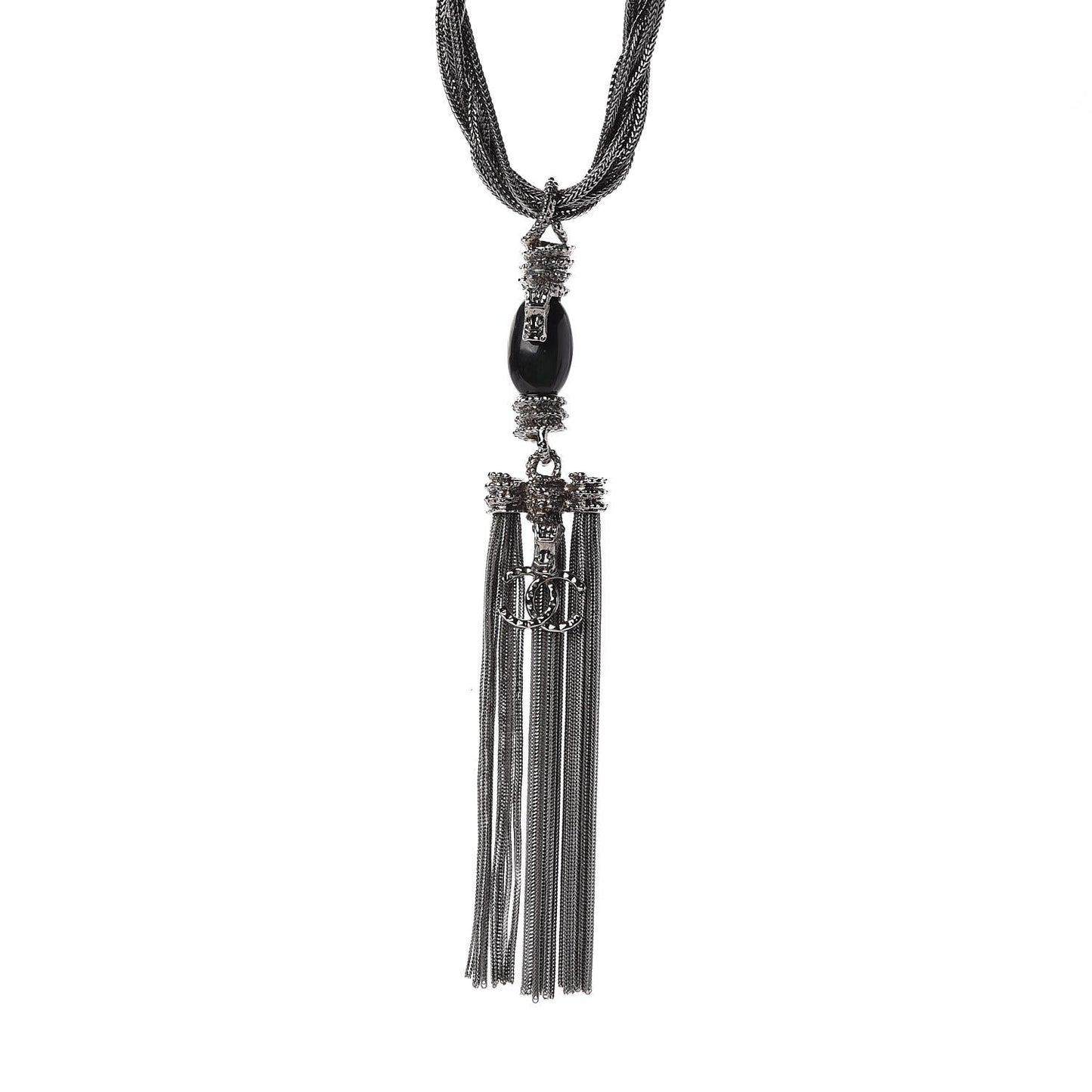 Ruthenium Enamel CC Tassel Chain Necklace