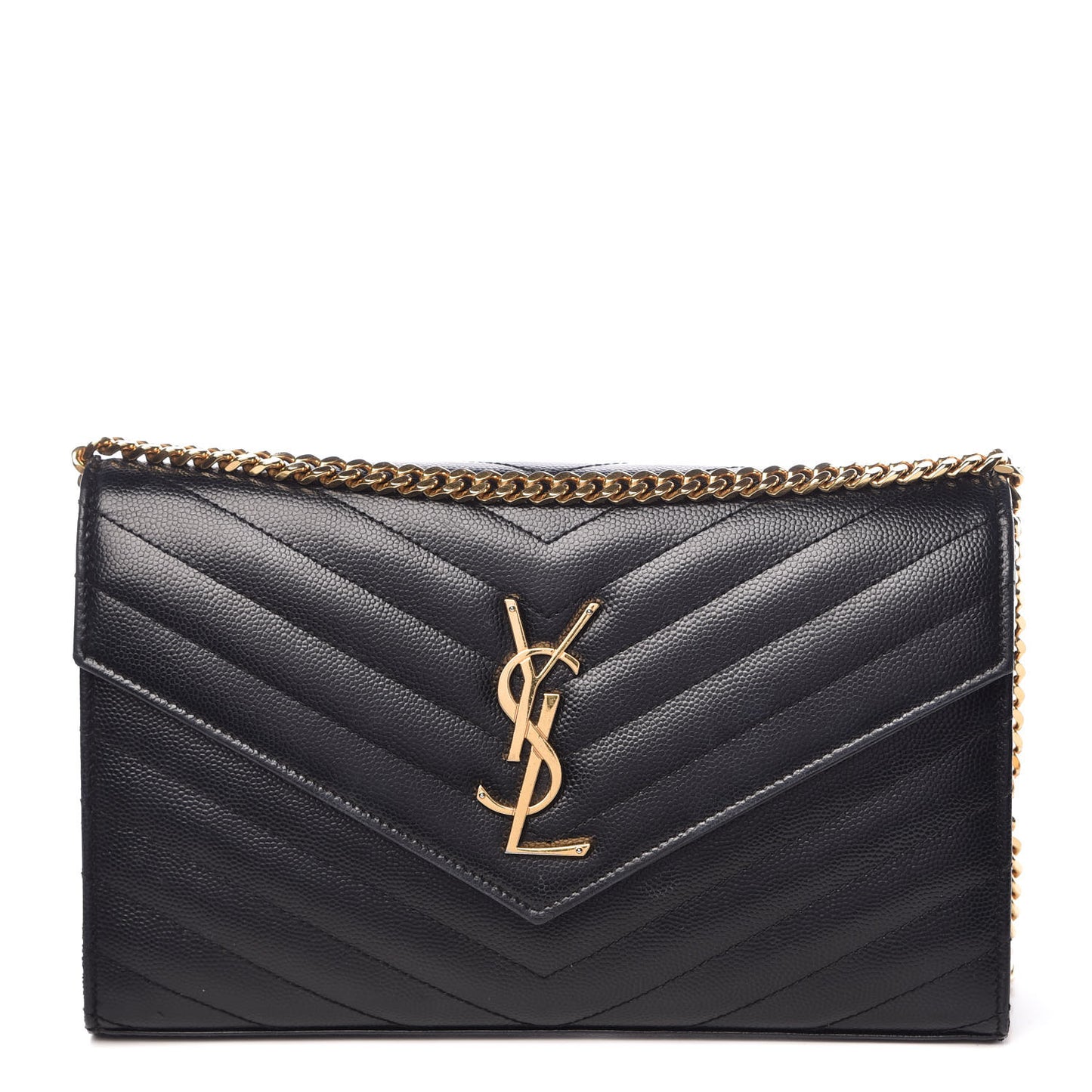 Grain De Poudre Matelasse Chevron Medium Monogram Chain Wallet Black