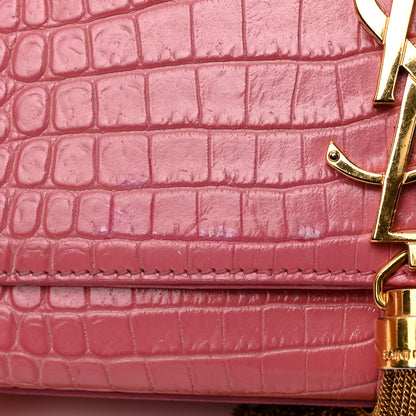 Saint Laurent Calfskin Crocodile Embossed Medium Classic Monogram Kate Tassel Satchel Pink 11 of 12