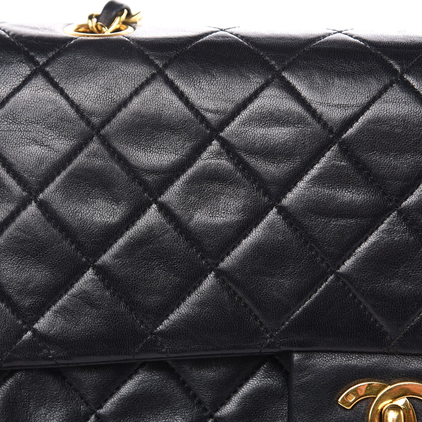 Lambskin Quilted Medium Double Flap Black