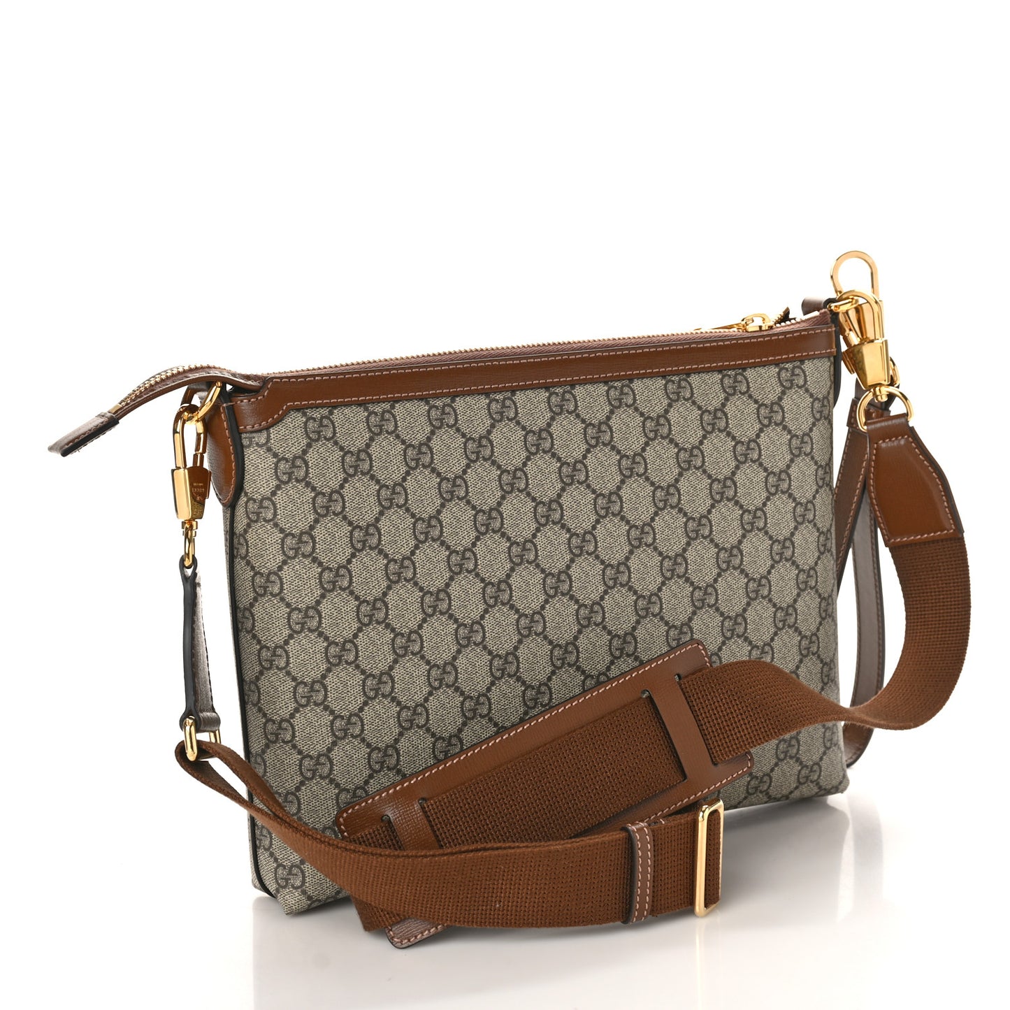 GG Supreme Monogram Azalea Calfskin Retro Interlocking G Wristlet Messenger Bag Beige Ebony Brown Sugar