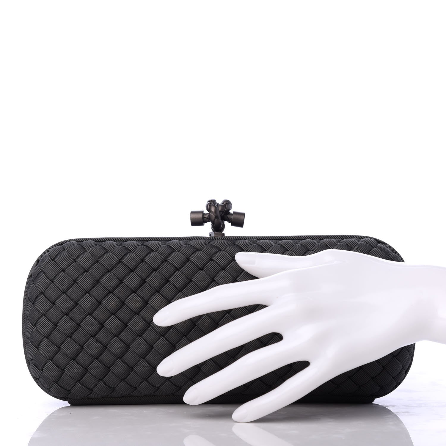 Bottega Veneta Silk Faille Intrecciato Knot Clutch Grey 2 of 6