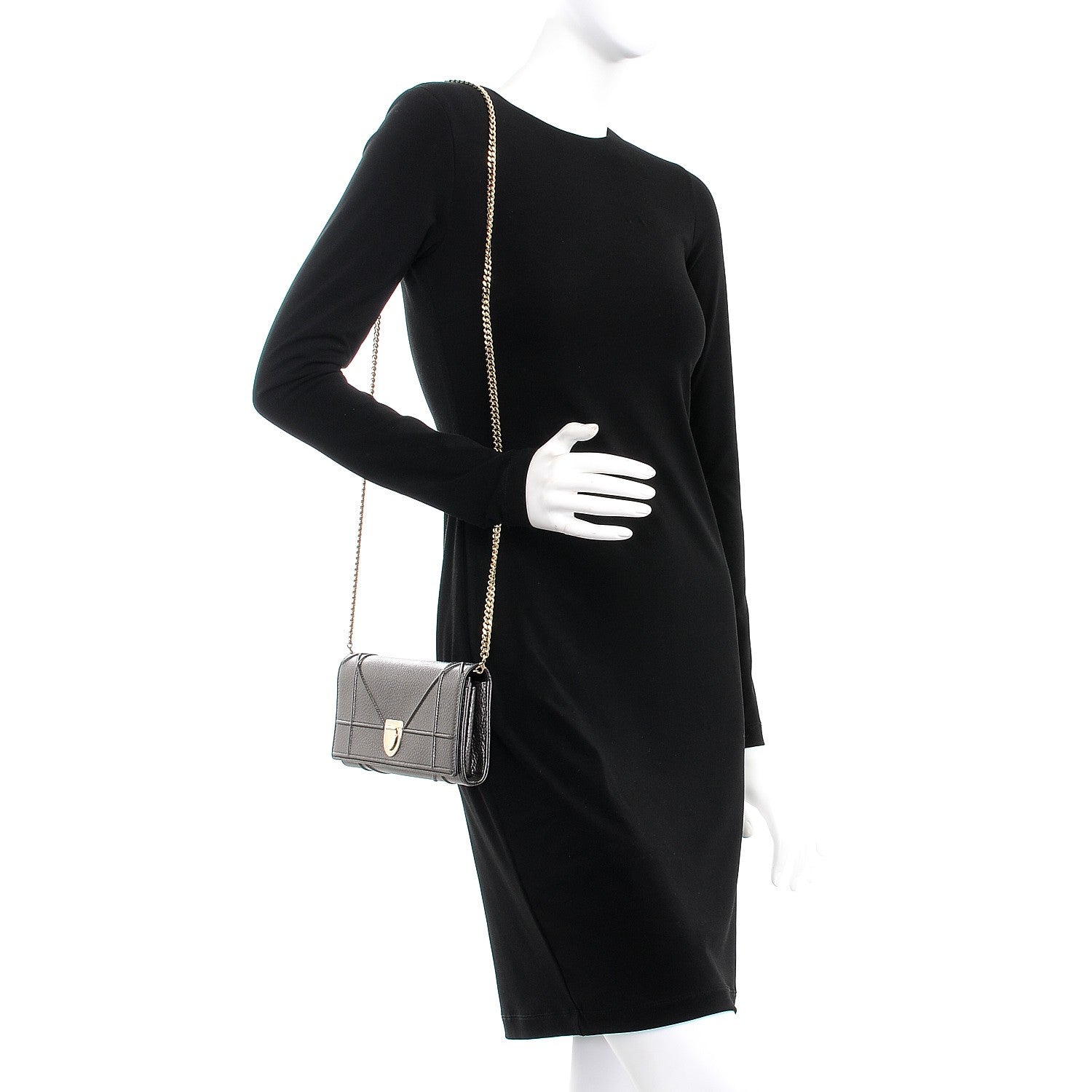 Christian Dior Metallic Grained Calfskin Diorama Croisiere Chain Wallet Gunmetal Grey 2 of 8