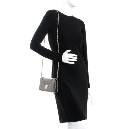 Christian Dior Metallic Grained Calfskin Diorama Croisiere Chain Wallet Gunmetal Grey 2 of 8