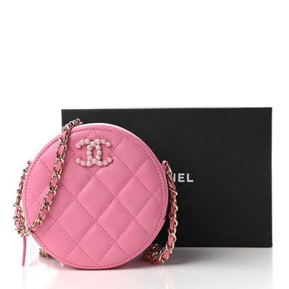 Chanel Caviar Quilted Gripoix CC Round Clutch With Chain Pink 11 of 11