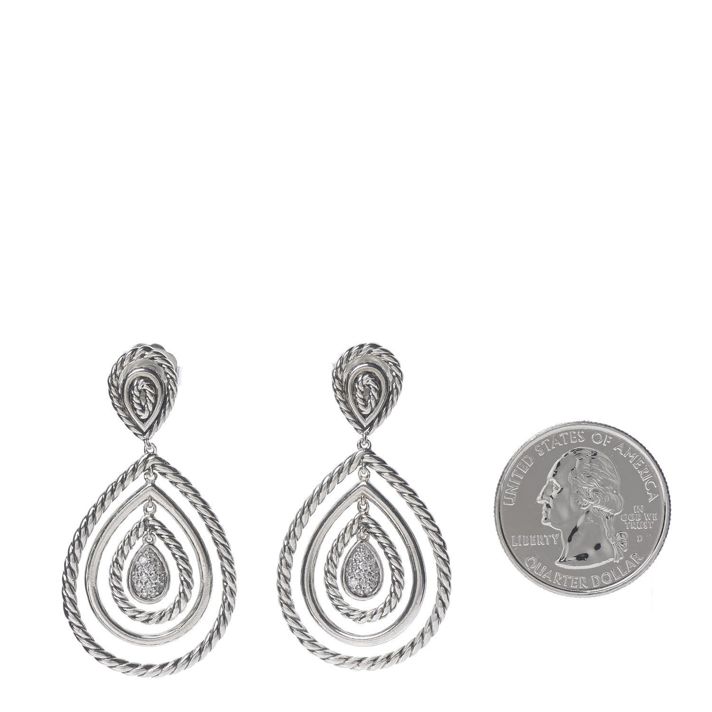 Sterling Silver Diamond Cable Classic Teardrop Earrings