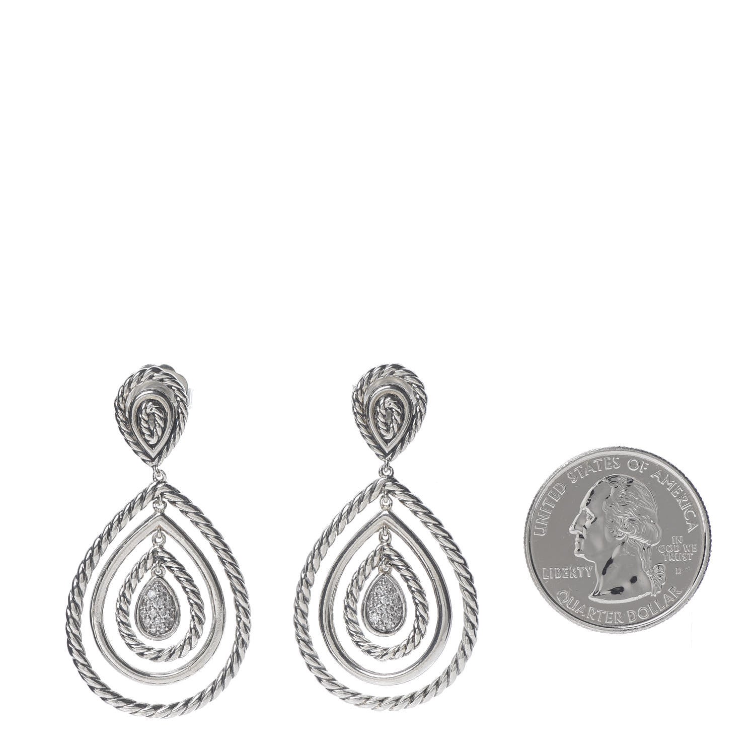 David Yurman Sterling Silver Diamond Cable Classic Teardrop Earrings 2 of 4