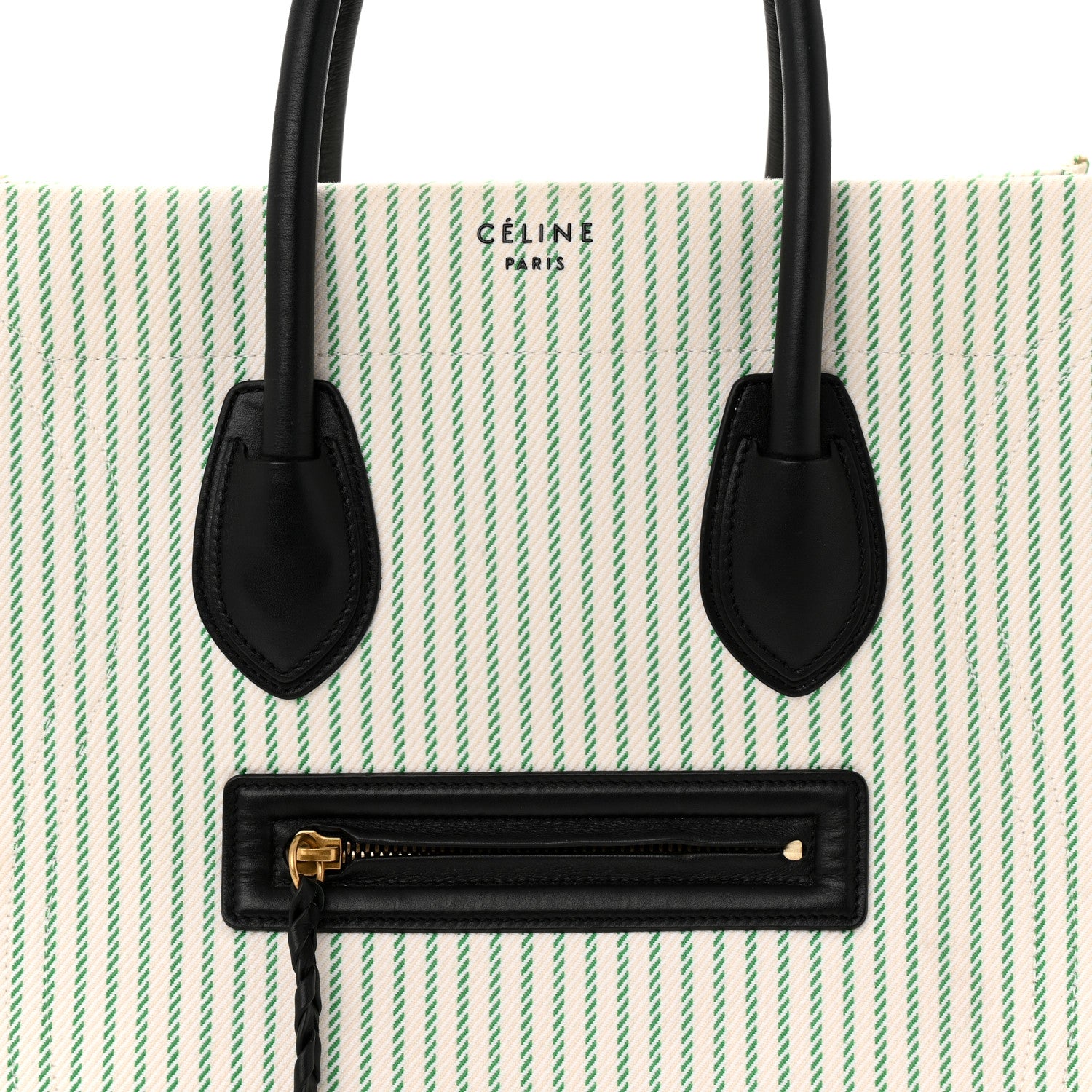 Celine Cotton Canvas Striped Medium Phantom Luggage White Green 9 of 11