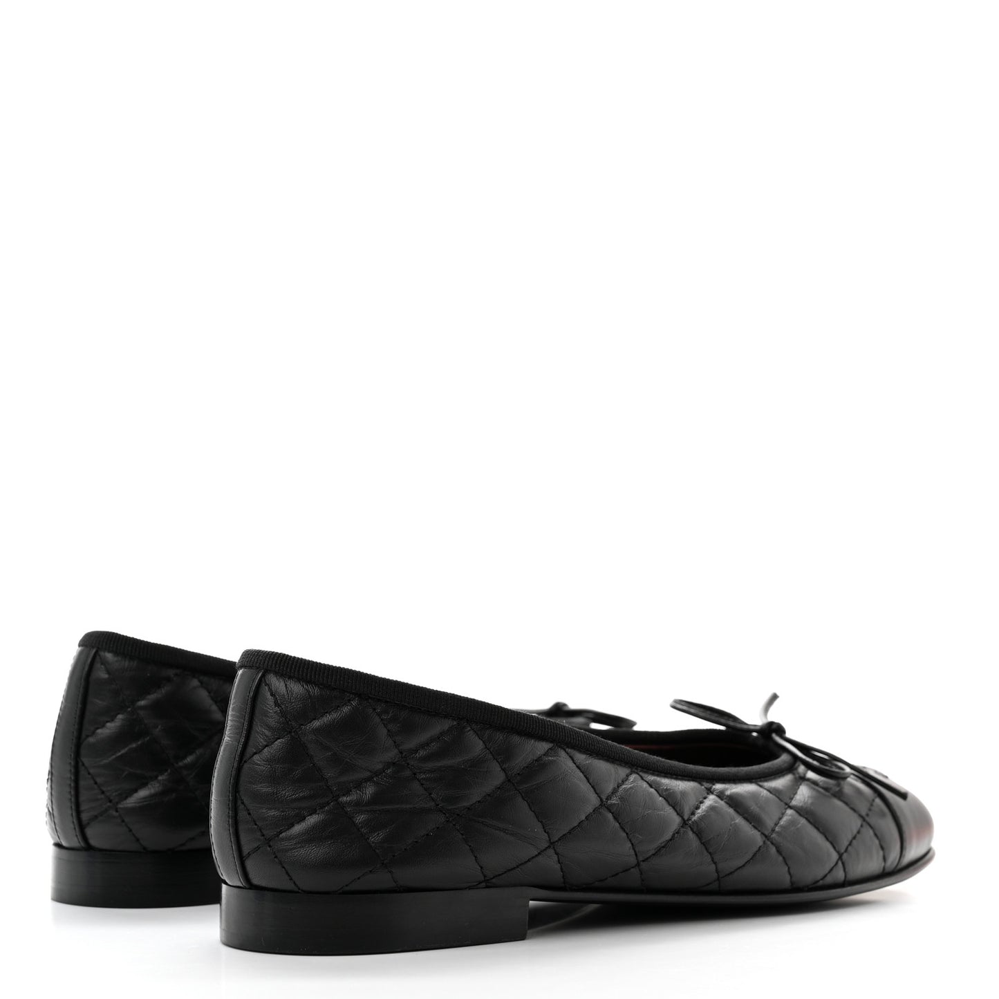 Aged Calfskin Quilted CC Cap Toe Ballerina Flats 37 Black