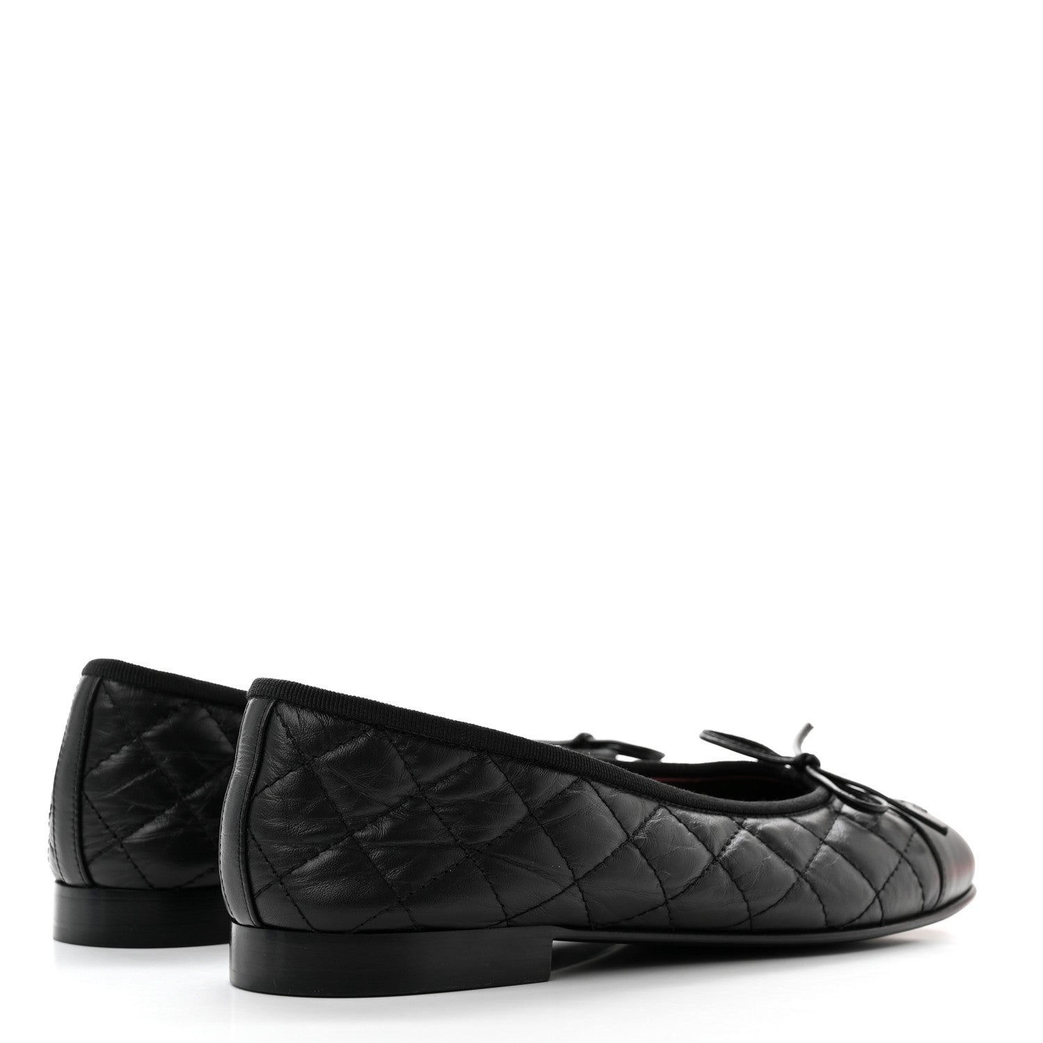 Chanel Aged Calfskin Quilted CC Cap Toe Ballerina Flats 37 Black 4 of 9