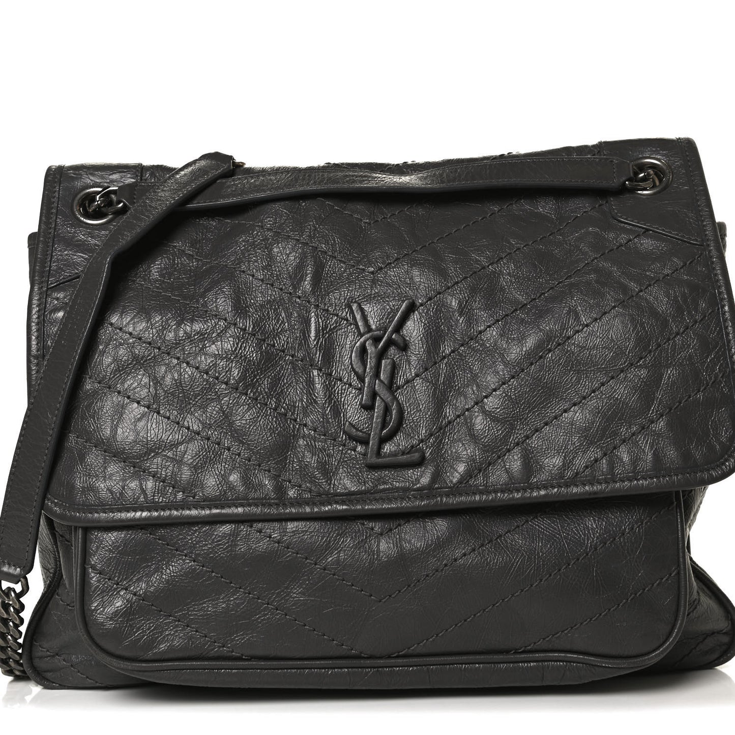 Crinkled Calfskin Matelasse Monogram Large Niki Chain Satchel Storm