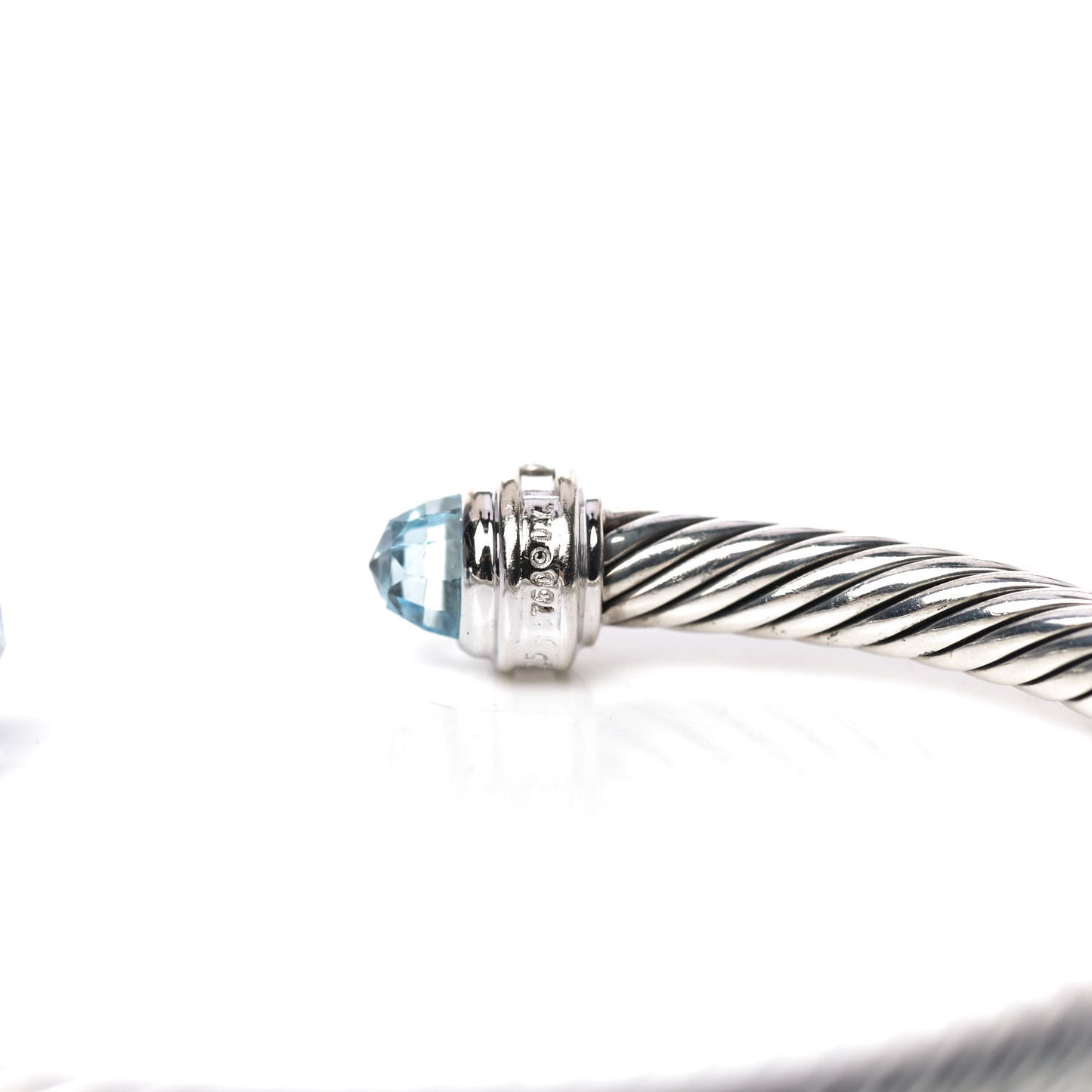 Sterling Silver 18K White Gold Diamond Blue Topaz 5mm Cable Classics Bracelet