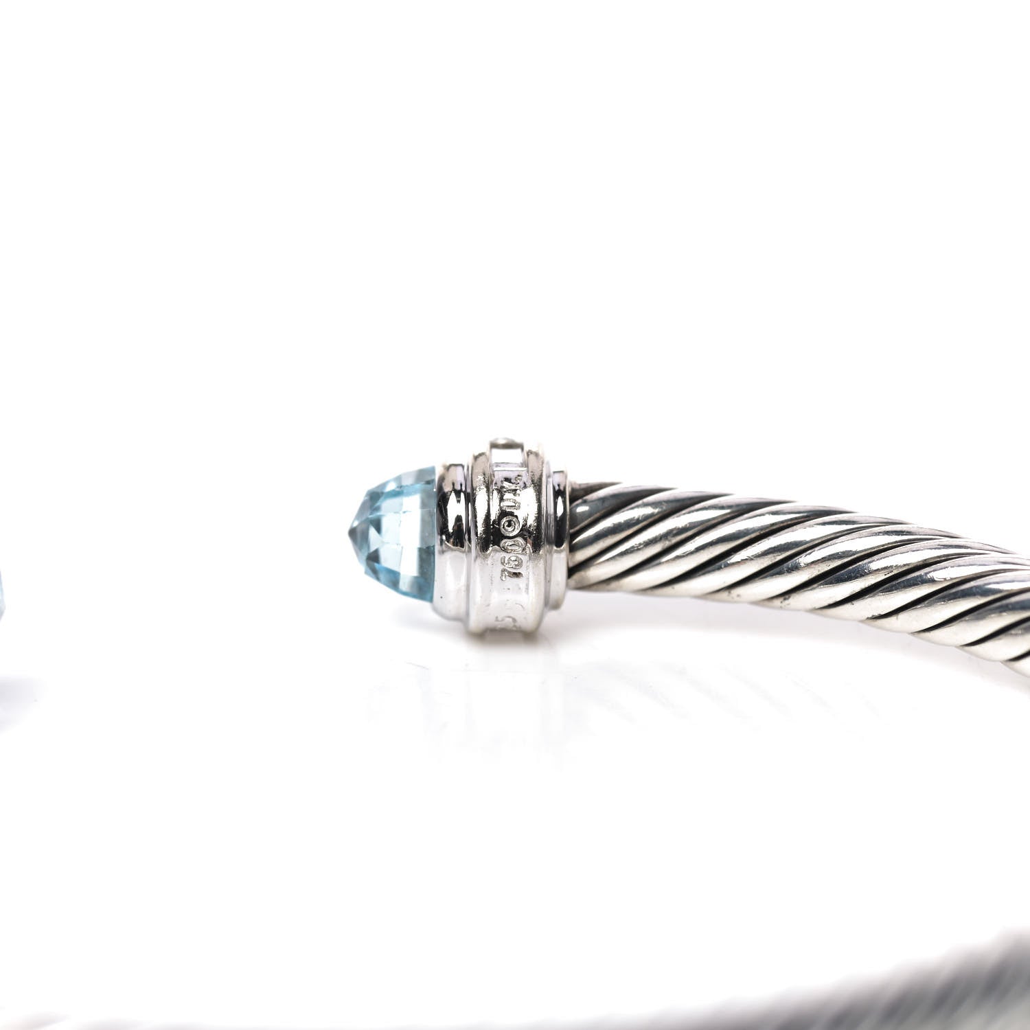 David Yurman Sterling Silver 18K White Gold Diamond Blue Topaz 5mm Cable Classics Bracelet 4 of 4