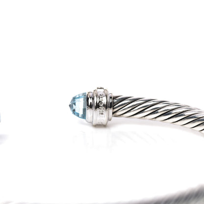 David Yurman Sterling Silver 18K White Gold Diamond Blue Topaz 5mm Cable Classics Bracelet 4 of 4