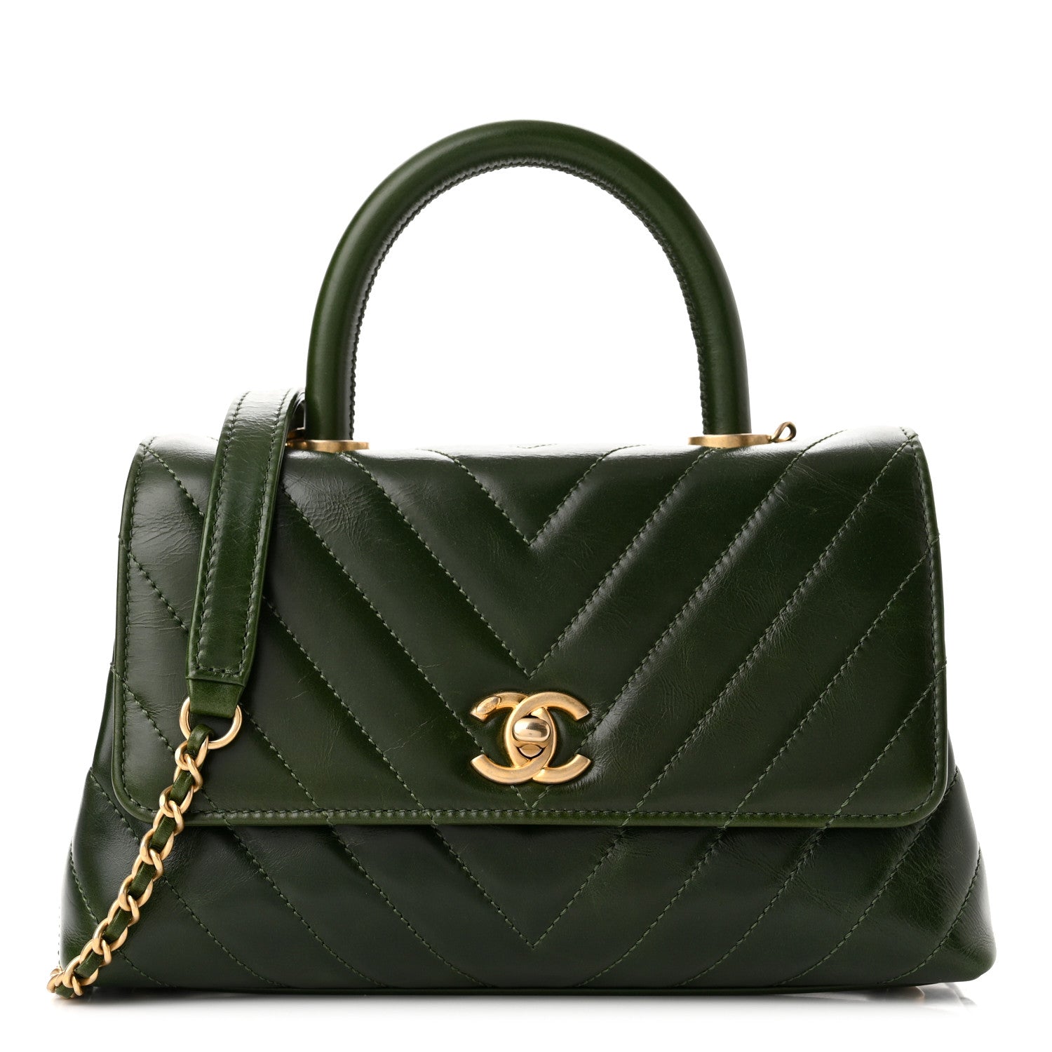 Chanel Calfskin Chevron Quilted Mini Coco Handle Flap Green 1 of 10
