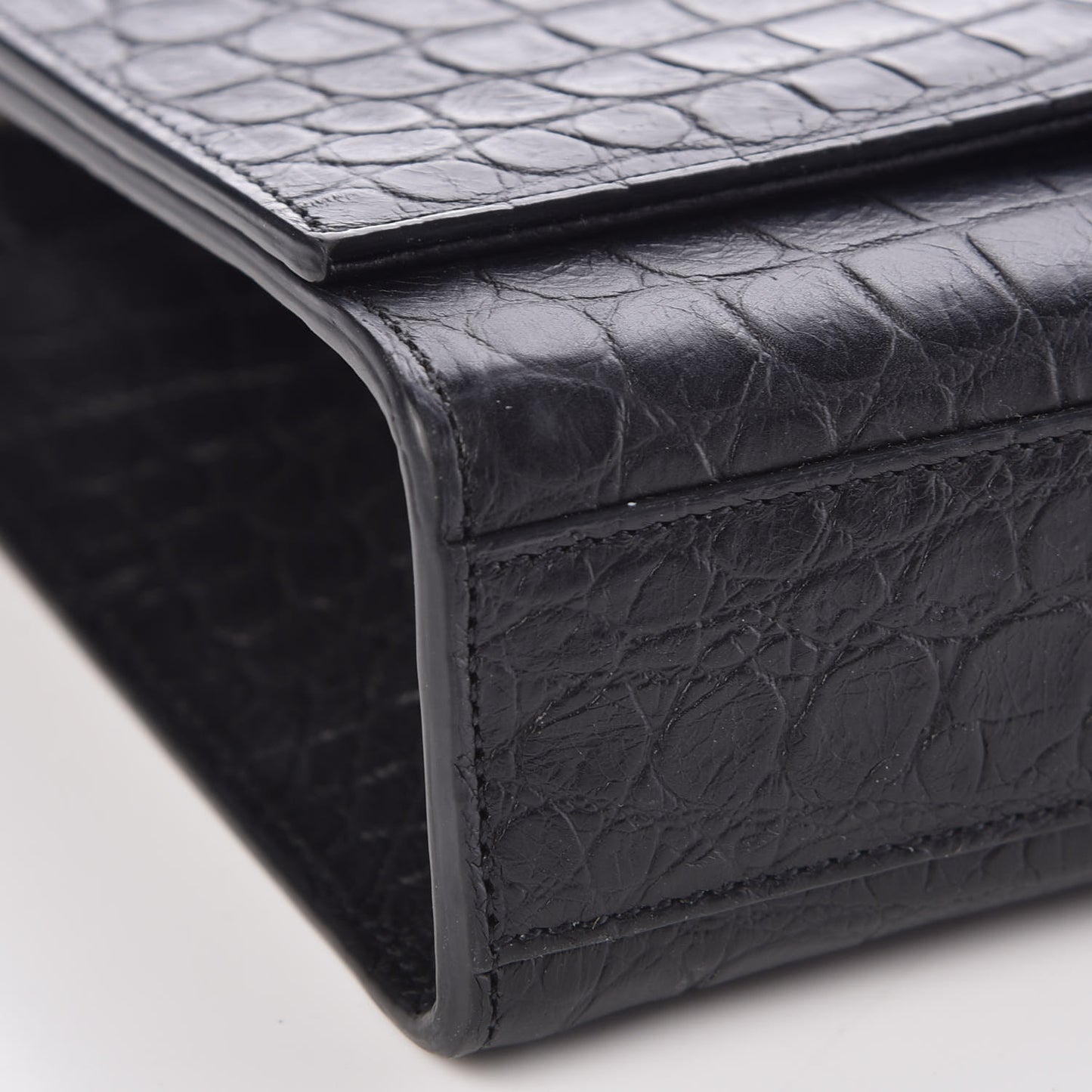 Calfskin Crocodile Embossed Medium Classic Monogram Kate Tassel Satchel Black