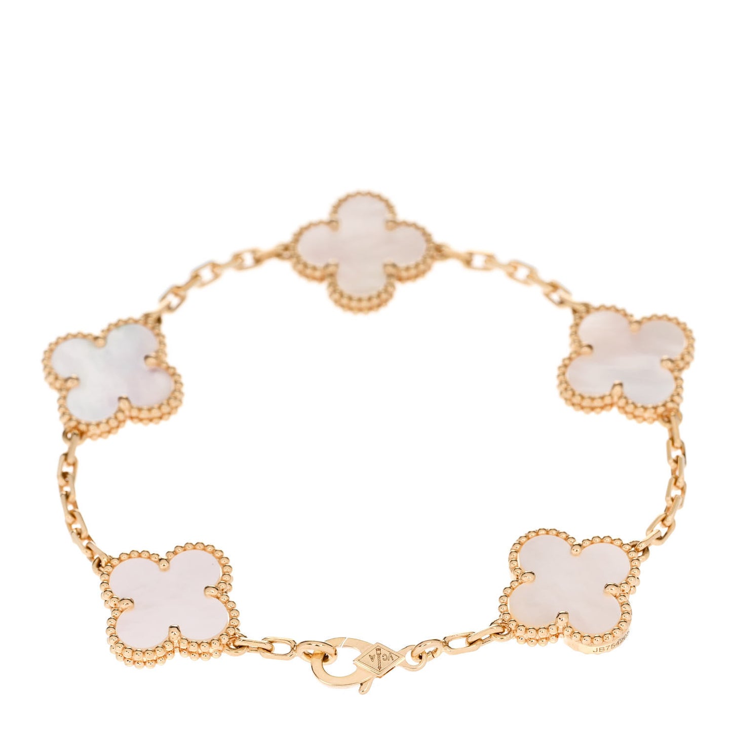 18K Yellow Gold Mother of Pearl 5 Motifs Vintage Alhambra Bracelet