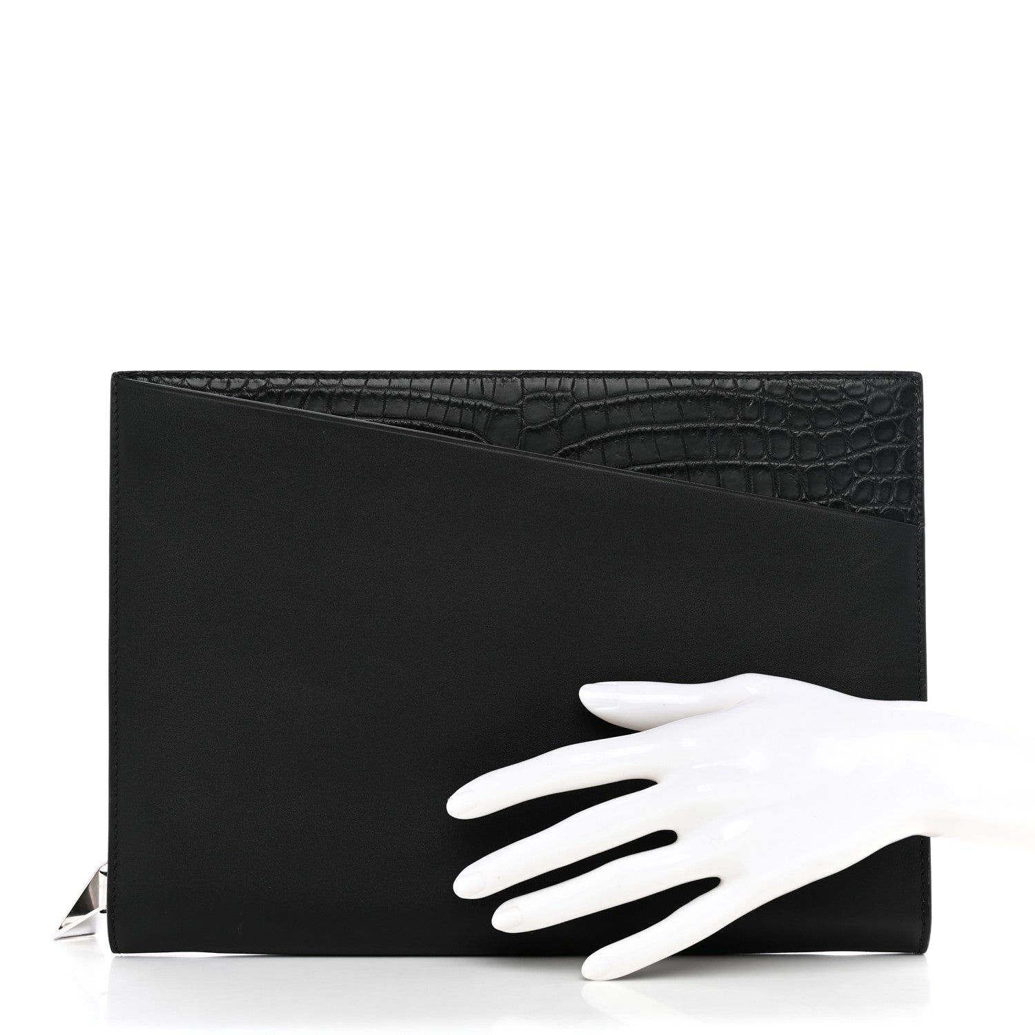 Bottega Veneta Calfskin Crocodile Embossed Document Case Black 2 of 8
