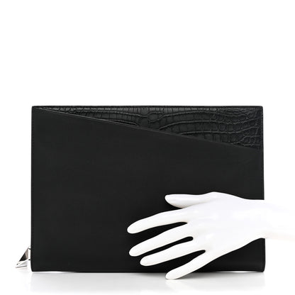 Bottega Veneta Calfskin Crocodile Embossed Document Case Black 2 of 8
