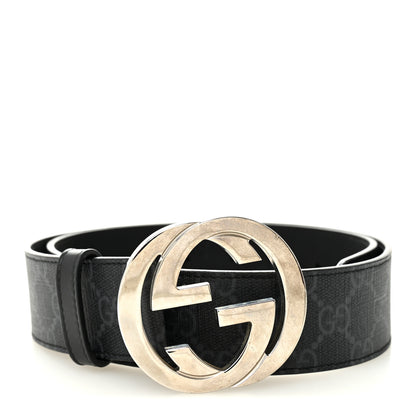 Gucci GG Supreme Monogram Selleria Calfskin Interlocking G 40mm Belt 80 32 Black Grey 1 of 5