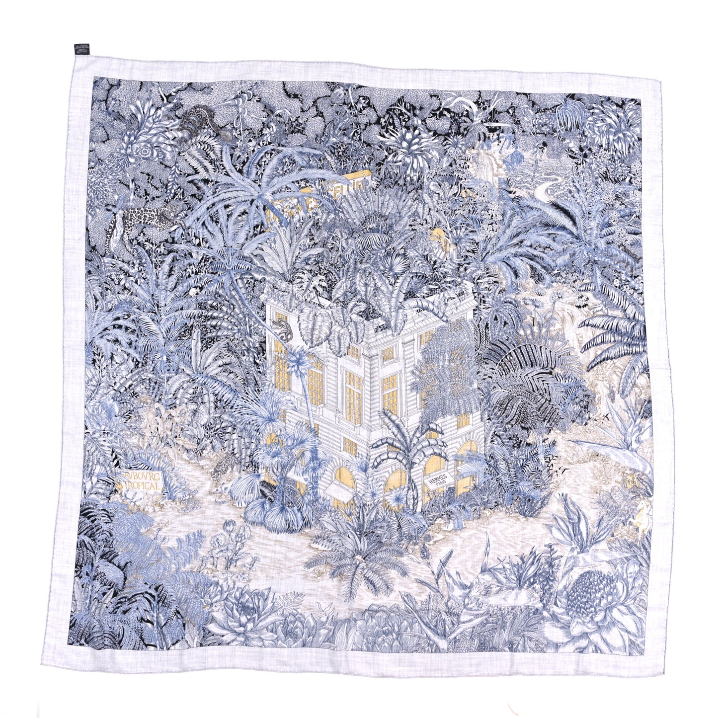 Cashmere Silk Faubourg Tropical Shawl 140 Gris Chine Encre Jaune