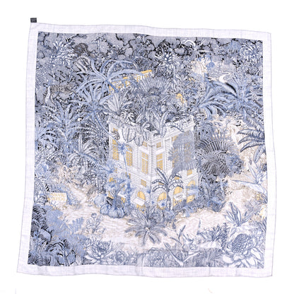 Hermes Cashmere Silk Faubourg Tropical Shawl 140 Gris Chine Encre Jaune 1 of 4