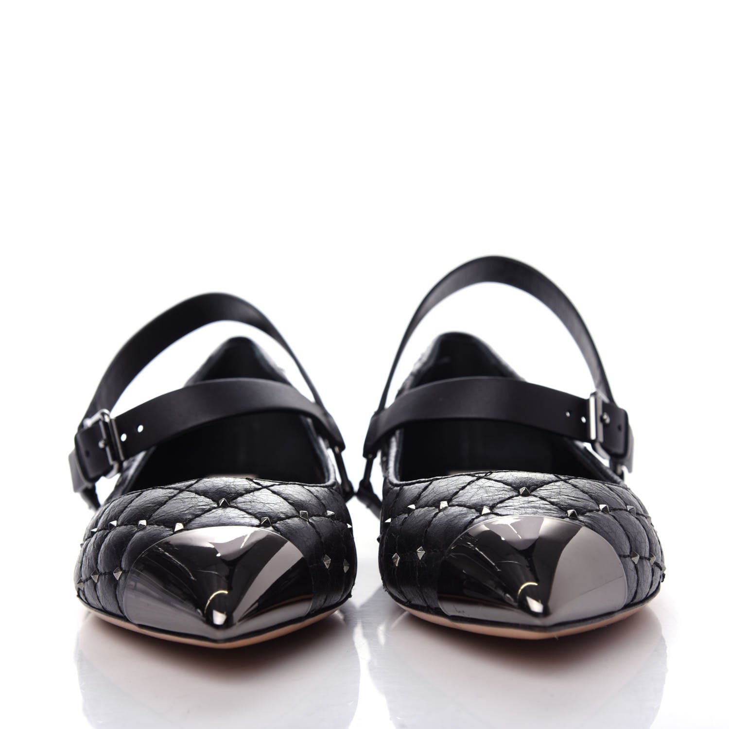 Valentino Garavani Crackled Lambskin Rockstud Spike Captoe Ballerina Flats 36.5 Black 2 of 10