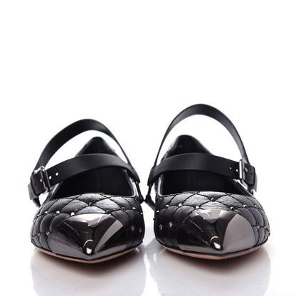 Valentino Garavani Crackled Lambskin Rockstud Spike Captoe Ballerina Flats 36.5 Black 2 of 10